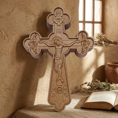 Wooden Carved Handmade Christian Cross No2. Byzantine Greek Orthodox Home Art Decor.