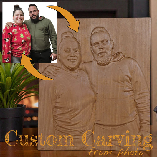 Custom Wooden Carving from Photo. Personalized Handcrafted Portrait from Picture.