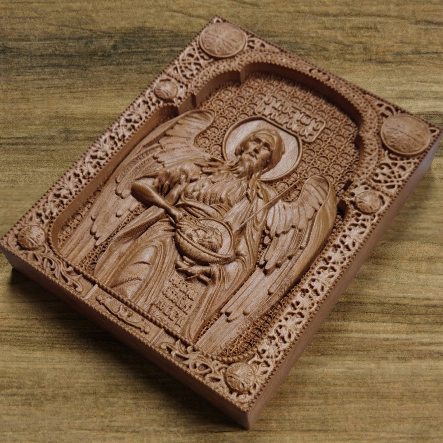 Saint John the Baptist Wooden Carved Handcrafted Christian Religious Icon. Byzantine Home Wall Art Decor Gift. Orthodox Greek Woodcarving Sculpture.