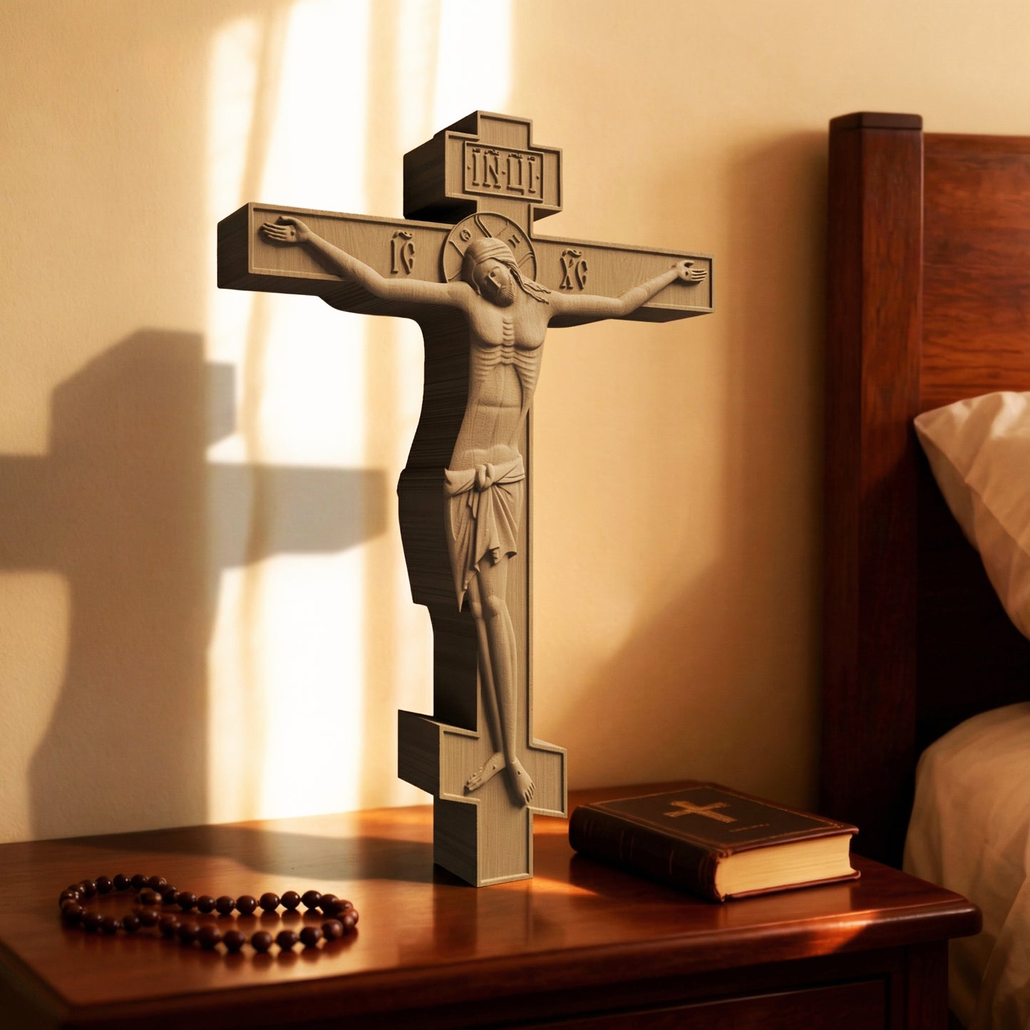Wooden Carved Handmade Christian Cross No4. Byzantine Greek Orthodox Home Art Decor.