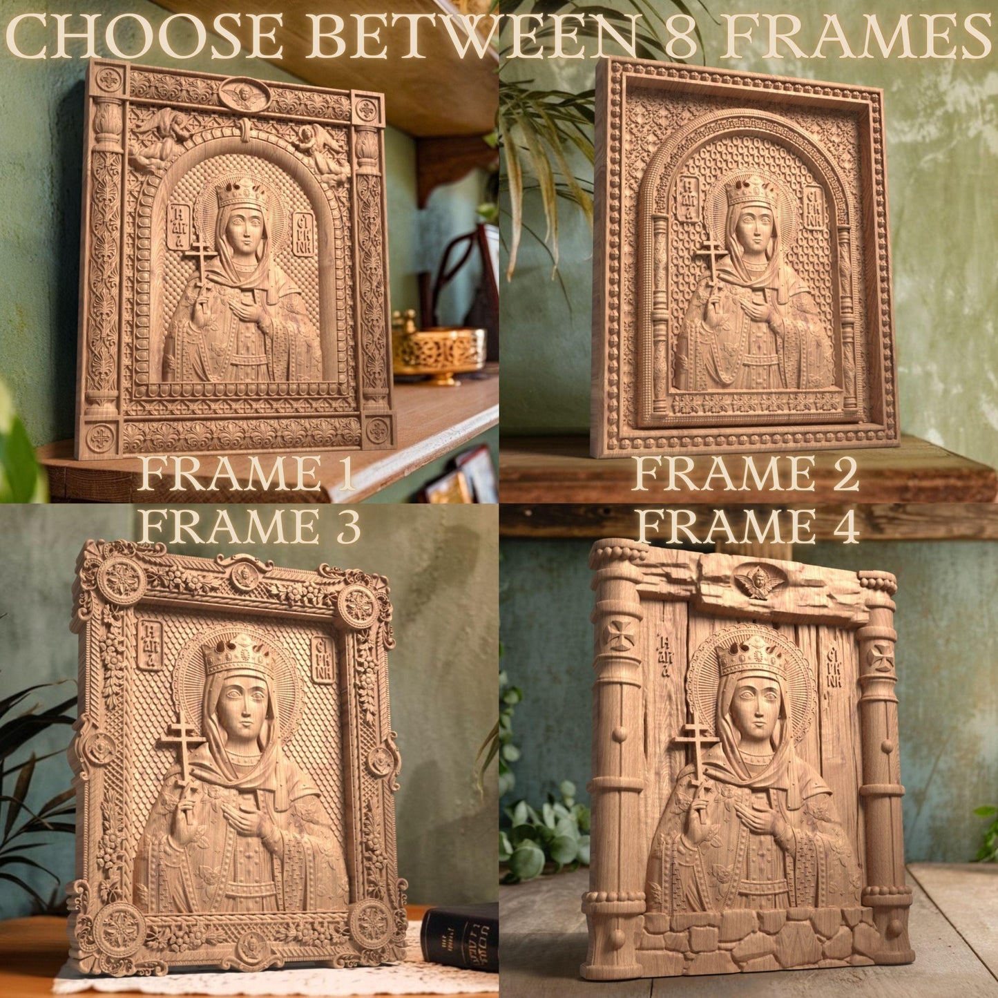 Saint Irene Wooden Carved Handcrafted Christian Religious Icon. Byzantine Home Wall Art Decor Gift. Orthodox Greek Woodcarving Sculpture.Wall Art Decor Gift. Orthodox Greek Woodcarving Sculpture.