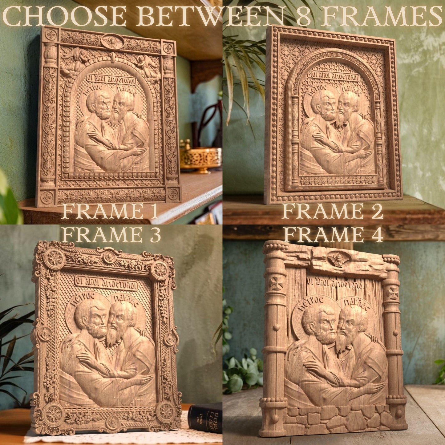 Αpostles Peter and Paul Wooden Carved Handcrafted Christian Religious Icon. Byzantine Home Wall Art Decor Gift. Orthodox Greek Woodcarving Sculpture.