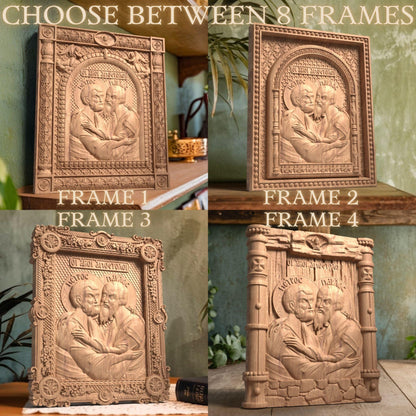 Αpostles Peter and Paul Wooden Carved Handcrafted Christian Religious Icon. Byzantine Home Wall Art Decor Gift. Orthodox Greek Woodcarving Sculpture.