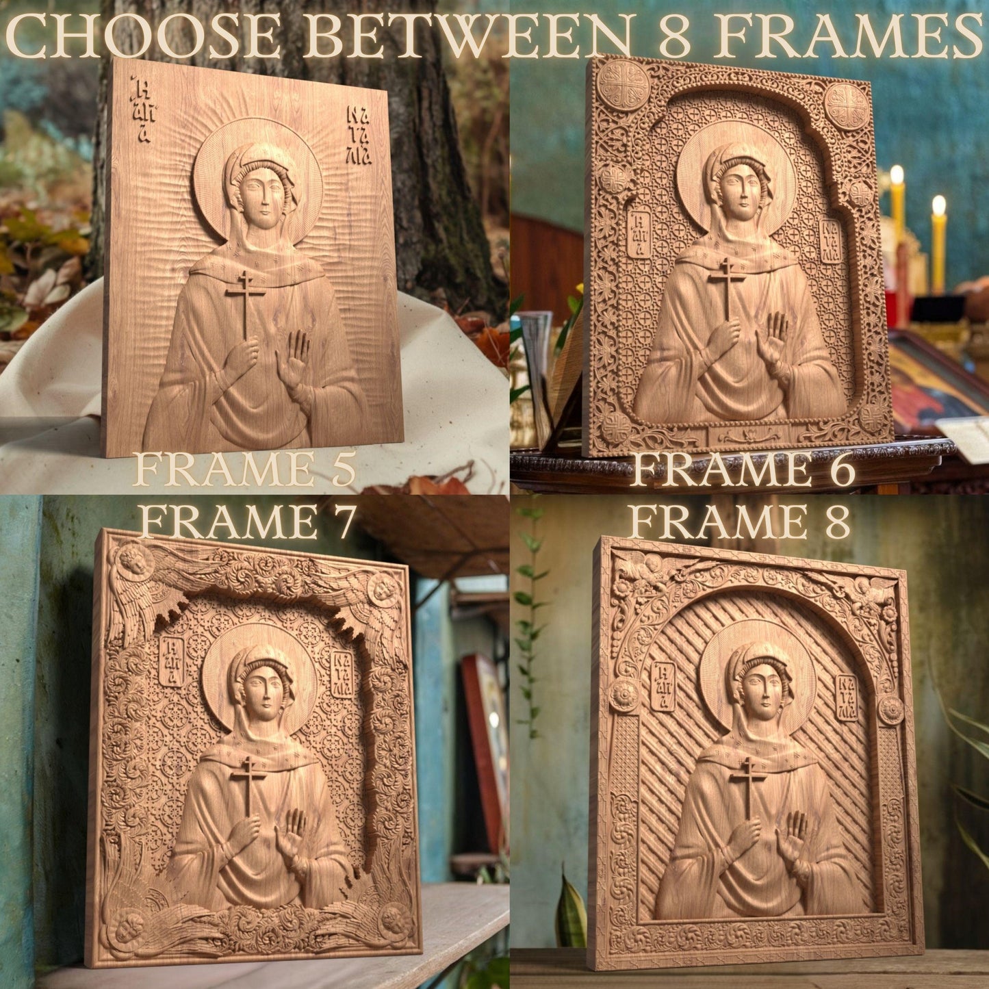 Saint Natalia of Moscow Wooden Carved Handcrafted Christian Religious Icon. Byzantine Home Wall Art Decor Gift. Orthodox Greek Woodcarving Sculpture.