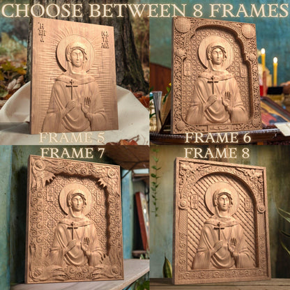 Saint Natalia of Moscow Wooden Carved Handcrafted Christian Religious Icon. Byzantine Home Wall Art Decor Gift. Orthodox Greek Woodcarving Sculpture.