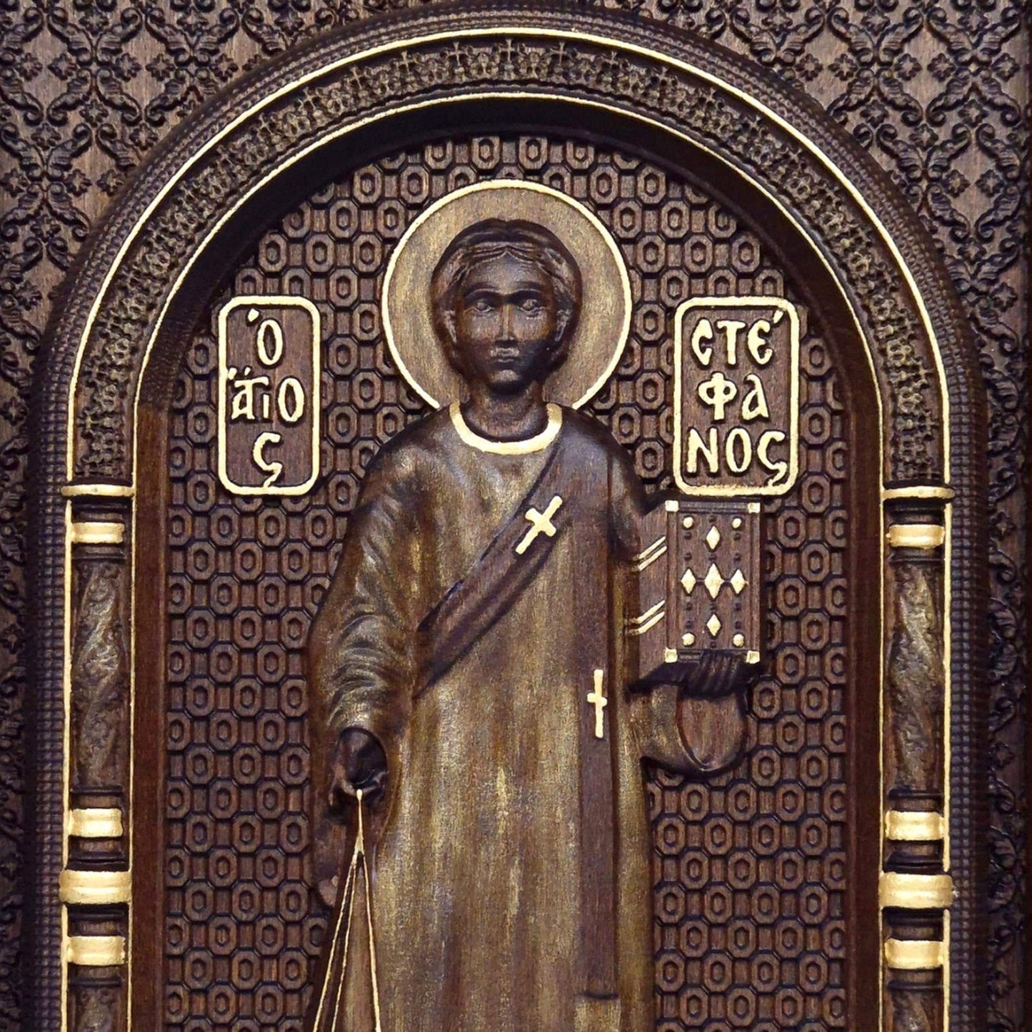 Saint Stephen Wooden Carved Handmade Christian Icon. Byzantine Greek Orthodox Home Art Decor.