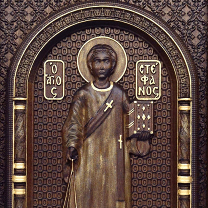Saint Stephen Wooden Carved Handmade Christian Icon. Byzantine Greek Orthodox Home Art Decor.