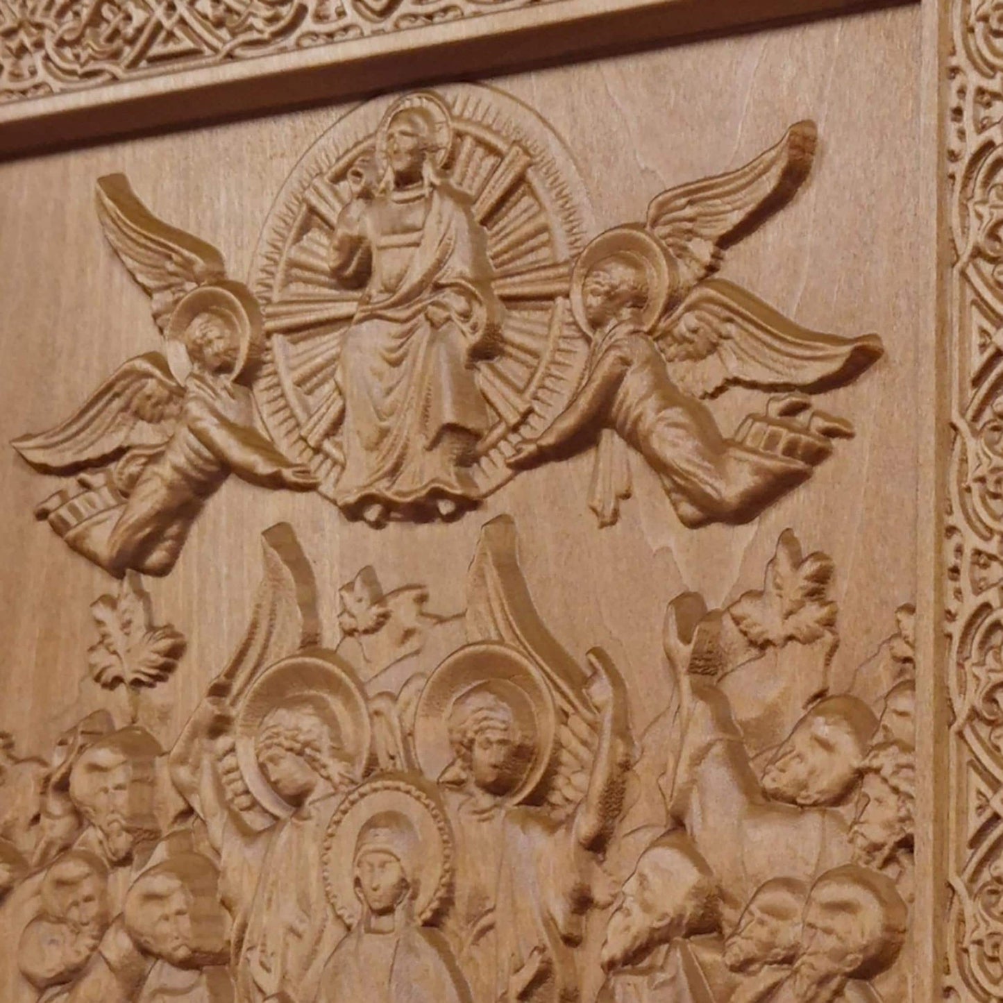 Ascension of Jesus Wooden Carved Handmade Christian Icon. Byzantine Greek Orthodox Home Art Decor.