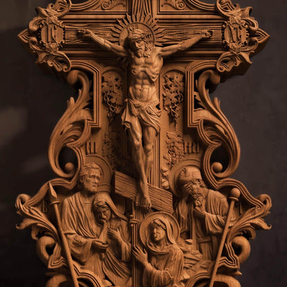 Hand Carved Cross No 12 | Wood Byzantine Greek Christian Wall Art Cretan Holy Carvings