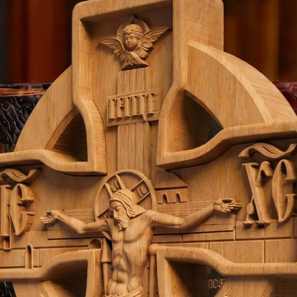 Hand Carved Cross No 16 | Wood Byzantine Greek Christian Wall Art