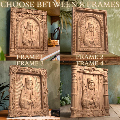 Saint Paisios of Mount Athos Wooden Carved Handcrafted Christian Religious Icon. Byzantine Home Wall Art Decor Gift. Orthodox Greek Woodcarving Sculpture.