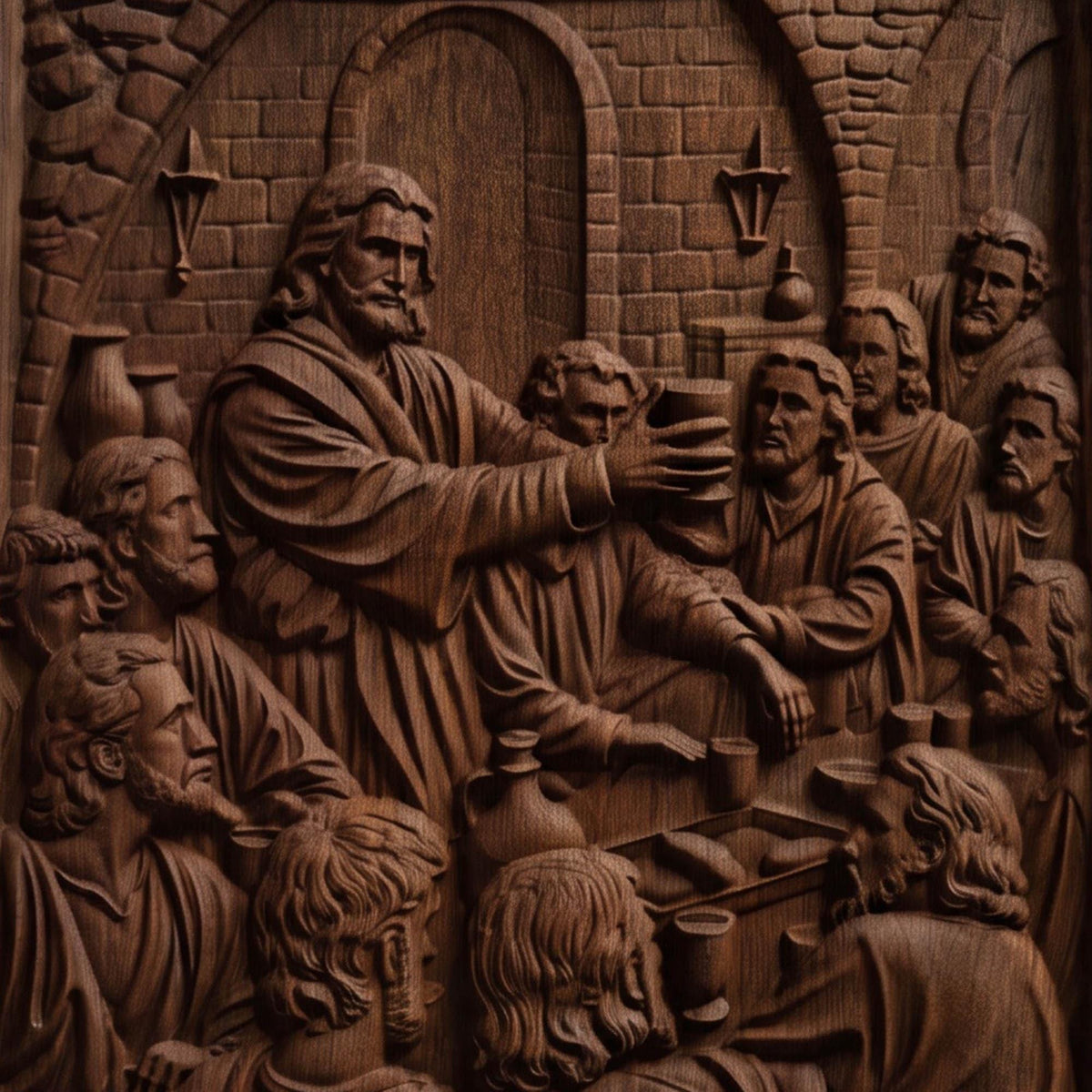 Jesus Christ Blesses the Wine Wooden Carved Handmade Christian Icon  Byzantine Greek Orthodox Home Decor Cretan Holy Carvings