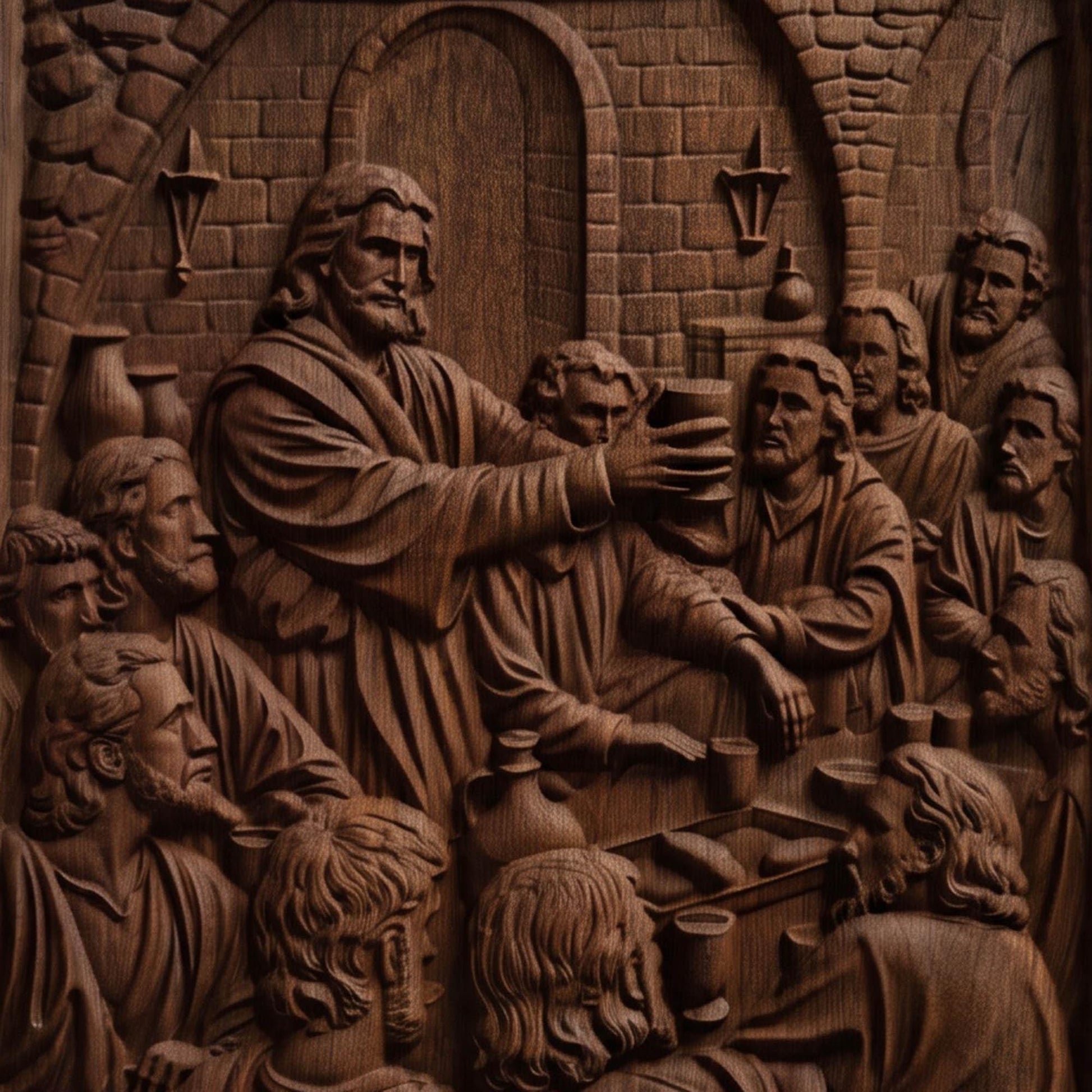 Jesus Christ Blesses the Wine Wooden Carved Handmade Christian Icon  Byzantine Greek Orthodox Home Decor Cretan Holy Carvings
