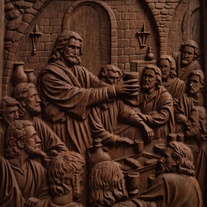 Jesus Christ Blesses the Wine Wooden Carved Handmade Christian Icon  Byzantine Greek Orthodox Home Decor Cretan Holy Carvings