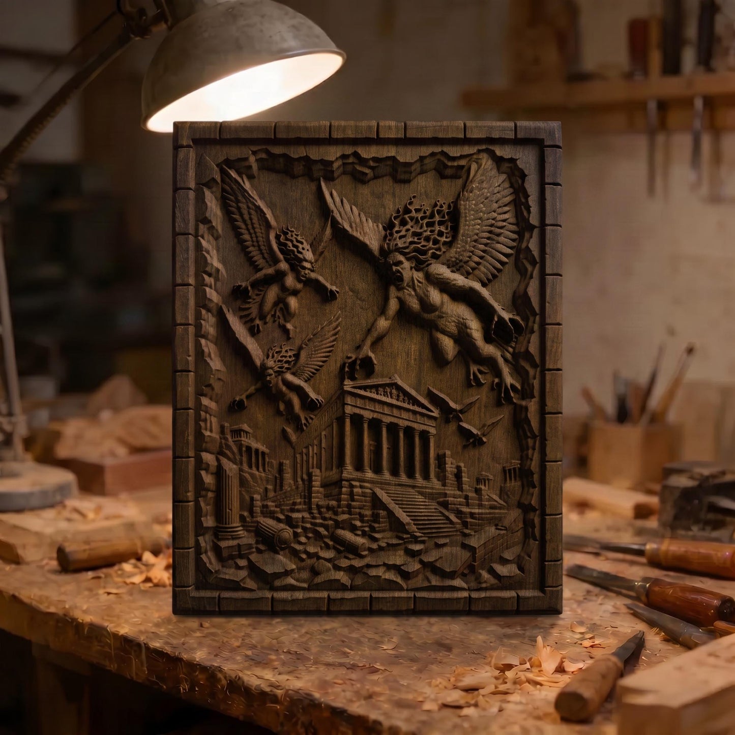 Harpies Ancient Greek Mythology Monsters 3D Wooden Bas Relief Panel Art Sculptural Gift Idea Cretan Holy Carvings