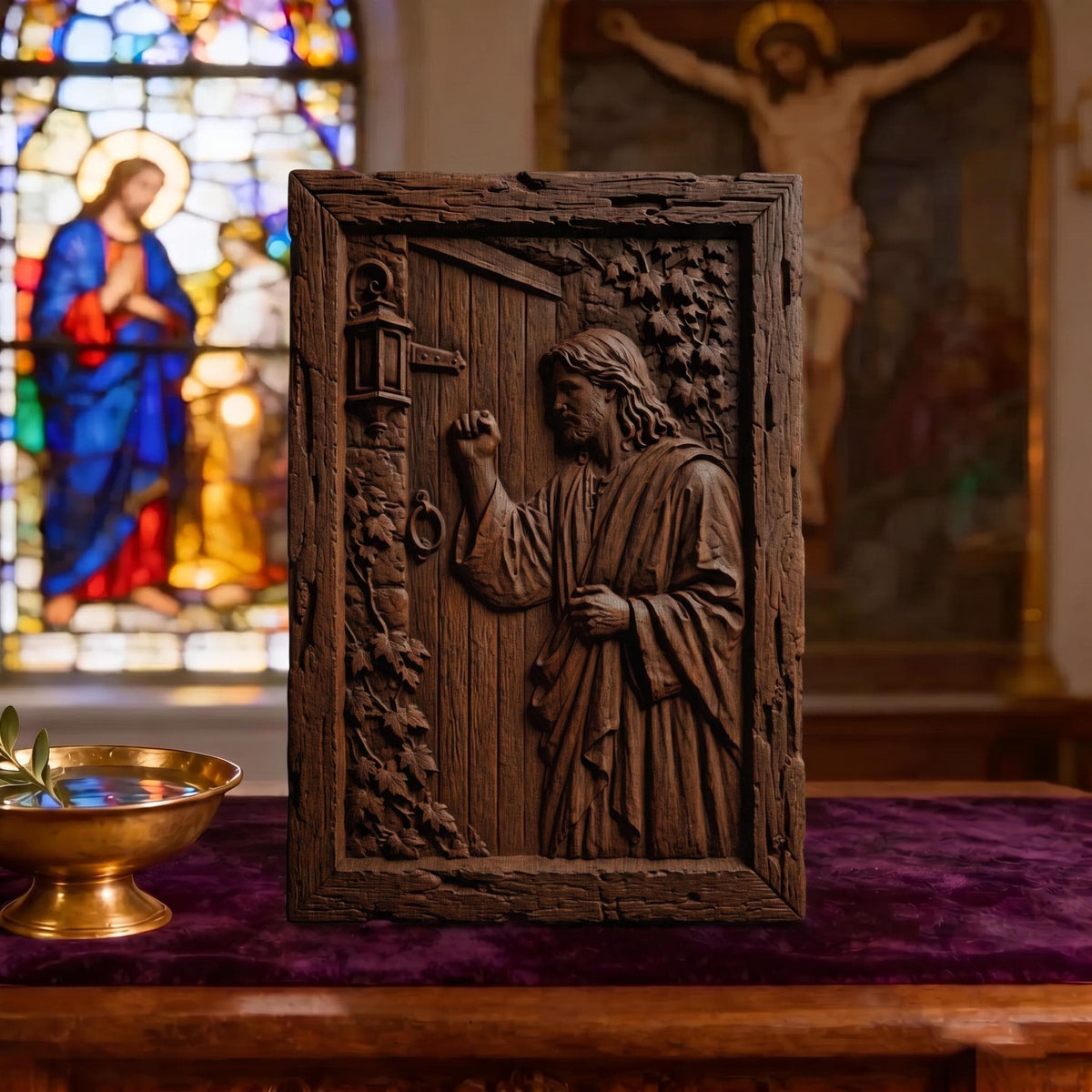 Jesus Christ Stands at the Door and Knocks Wooden Carved Handmade Christian Icon  Byzantine Greek Orthodox Home Decor Cretan Holy Carvings