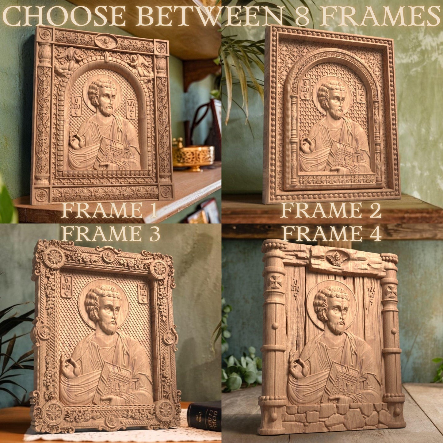 Luke the Evangelist Wooden Carved Handcrafted Christian Religious Icon. Byzantine Home Wall Art Decor Gift. Orthodox Greek Woodcarving Sculpture.