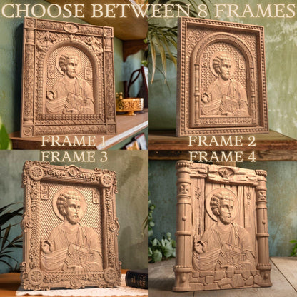 Luke the Evangelist Wooden Carved Handcrafted Christian Religious Icon. Byzantine Home Wall Art Decor Gift. Orthodox Greek Woodcarving Sculpture.