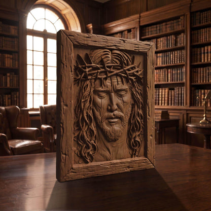 Jesus Christ Face Wooden Carved Handmade Christian Icon  Byzantine Greek Orthodox Home Decor Cretan Holy Carvings