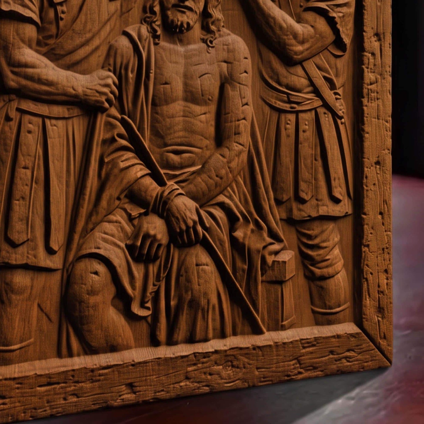 Jesus Christ Tortured by Roman Soldiers Wooden Carved Handmade Christian Icon  Byzantine Greek Orthodox Home Art Decor Cretan Holy Carvings