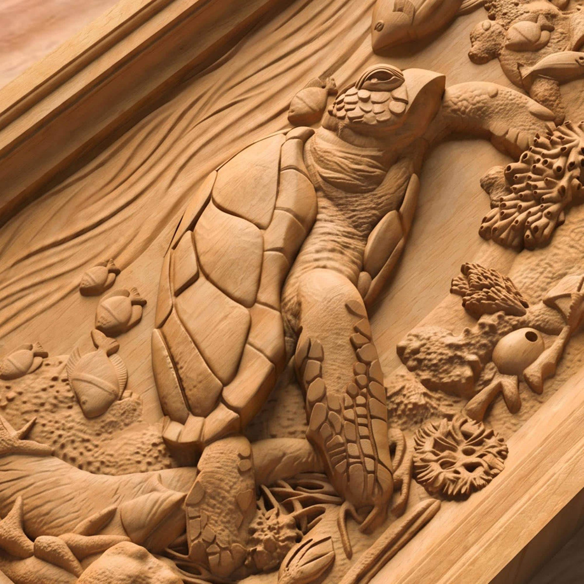 Sea Turtle Framed Bas Relief | Wooden Turtle Carving | Sculptural Gift Idea