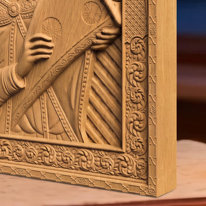 Prophet King David Wooden Carved Handmade Christian Icon | Byzantine Greek Orthodox Home Art Decor