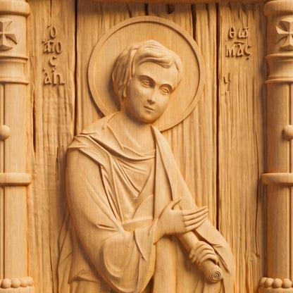 Saint Thomas the Apostle Wooden Carved Handmade Christian Icon Patron Saint of Architects and Builders Cretan Holy Carvings