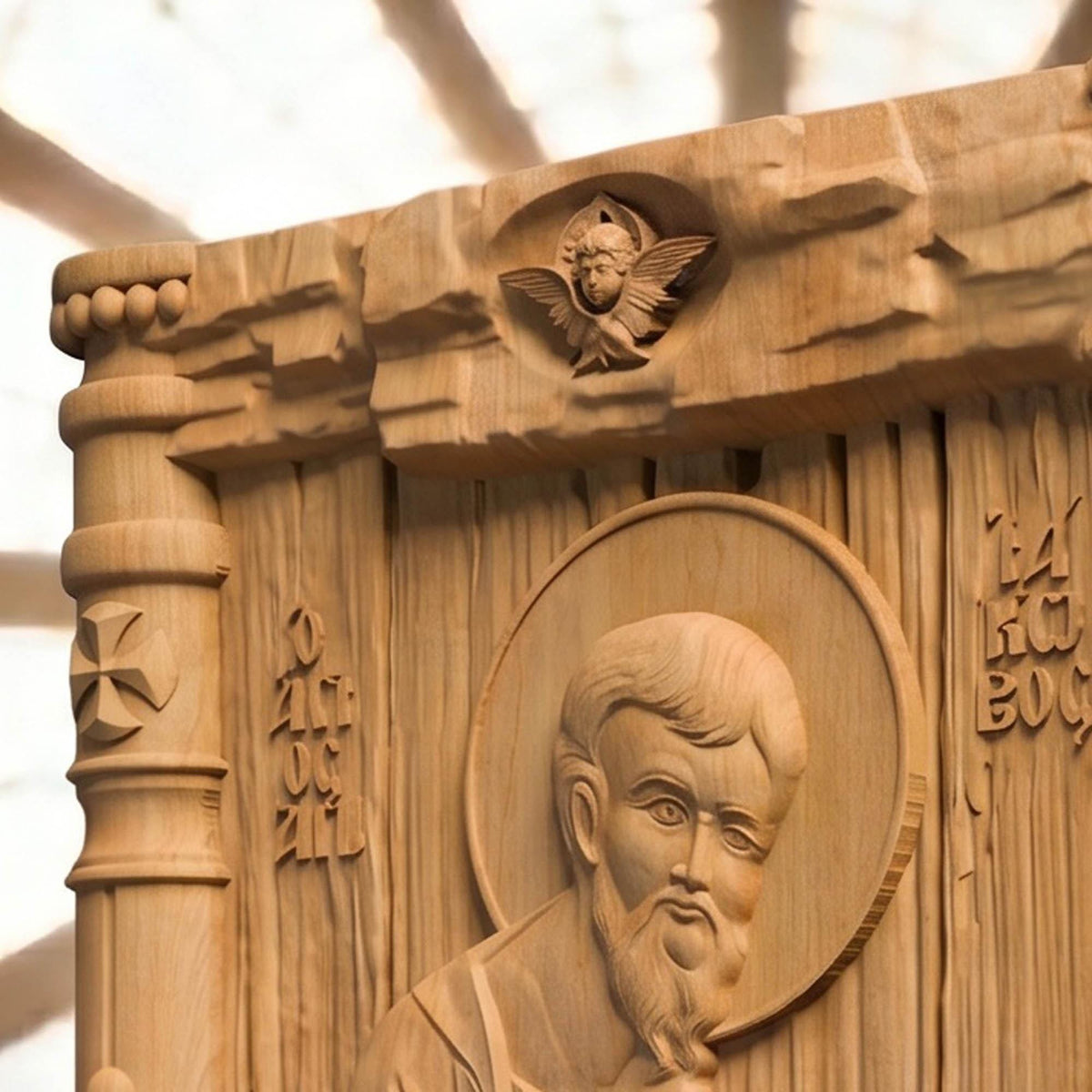Saint Jacob the Apostle Wooden Carved Handmade Christian Icon Patron Saint of Spain Right Side Natural Wood Color Cretan Holy Carvings