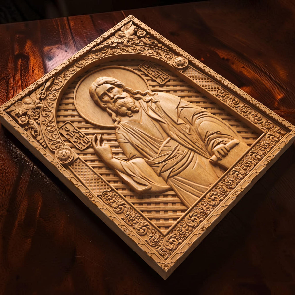 Prophet Jeremiah Wooden Carved Handmade Christian Icon | Byzantine Greek Orthodox Home Art Decor
