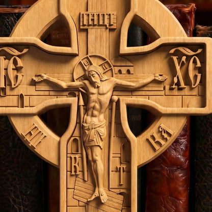Hand Carved Cross No 16 | Wood Byzantine Greek Christian Wall Art