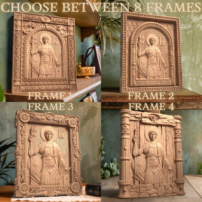 Saint George Wooden Carved Handcrafted Christian Religious Icon. Byzantine Home Wall Art Decor Gift. Orthodox Greek Woodcarving Sculpture.