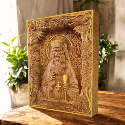 Saint Iakovos Tsalikis Wooden Carved Handmade Christian Icon. Byzantine Greek Orthodox Home Art Decor.