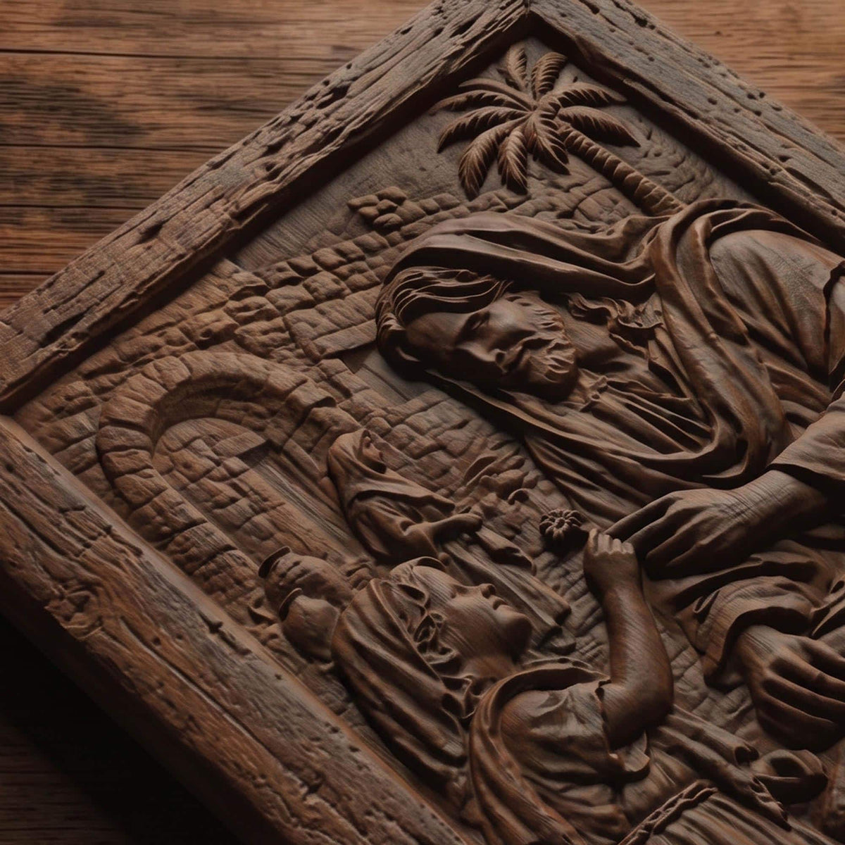 Jesus Blessing a Child Wooden Carved Handmade Christian Icon  Byzantine Greek Orthodox Home Decor Cretan Holy Carvings