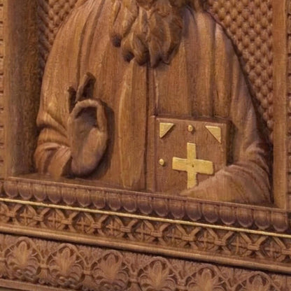 Saint Nektarios of Aegina Wooden Carved Handmade Christian Icon. Byzantine Greek Orthodox Home Decor.