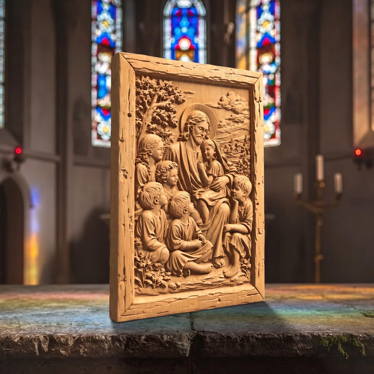 Jesus Christ Blessing the Children Wooden Carved Handmade Christian Icon  Byzantine Greek Orthodox Home Decor Cretan Holy Carvings