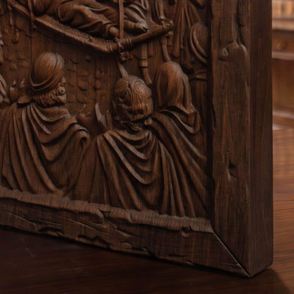Jesus Christ Healing the Paralyzed Man Brought From the Roof Wooden Carved Handmade Christian Icon  Byzantine Greek Orthodox Home Decor Cretan Holy Carvings