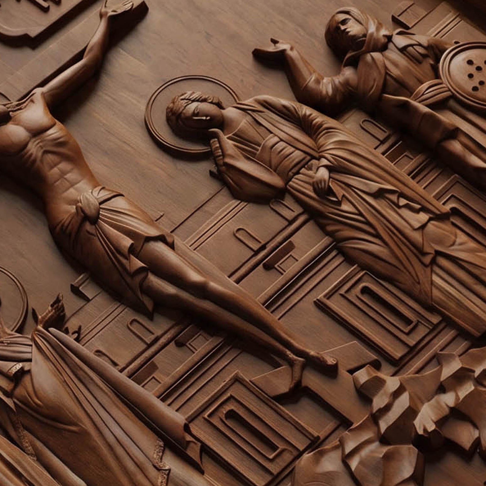 The Crucifixion of Jesus Christ Wooden Carved Handmade Christian Icon | Byzantine Greek Orthodox Home Art Decor