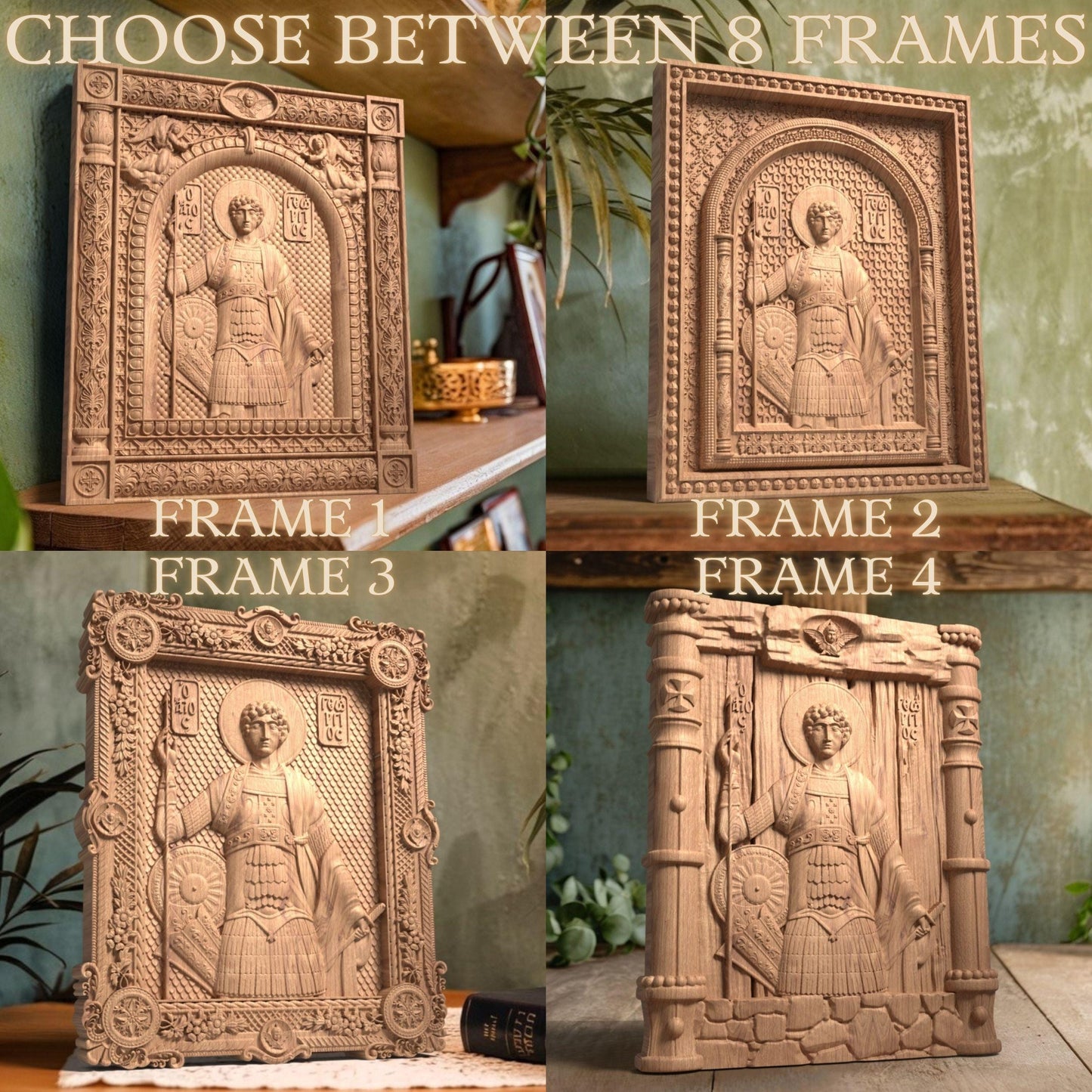 Saint George Wooden Carved Handmade Christian Icon. Byzantine Greek Orthodox Home Art Decor.