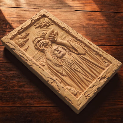 Jesus Christ Feeds the 5000 Wooden Carved Handmade Christian Icon  Byzantine Greek Orthodox Home Decor Cretan Holy Carvings