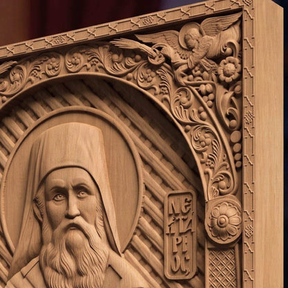 Saint Nectarios of Aegina Wooden Carved Handmade Christian Icon | Byzantine Greek Orthodox Home Art Decor