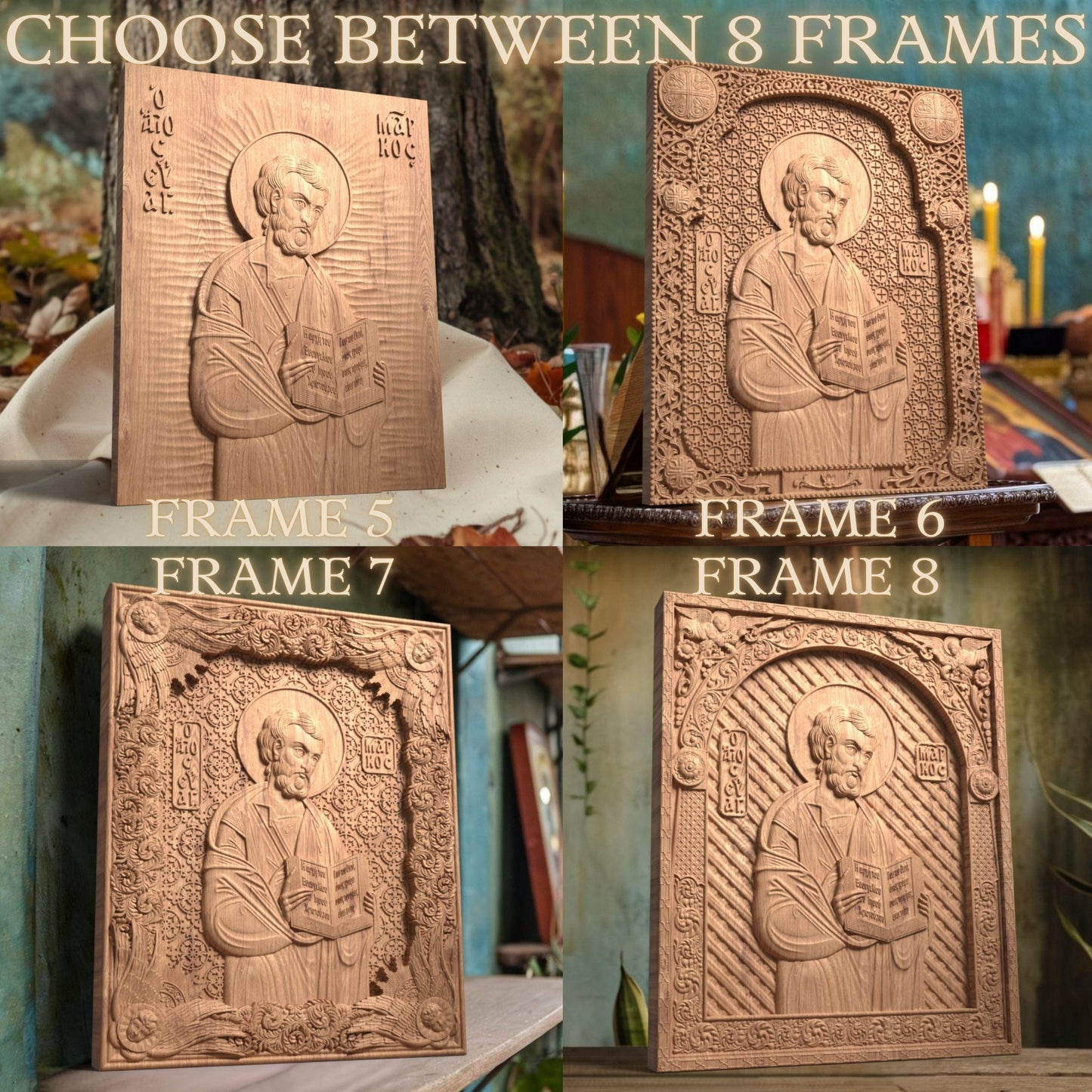 Mark the Evangelist Wooden Carved Handcrafted Christian Religious Icon. Byzantine Home Wall Art Decor Gift. Orthodox Greek Woodcarving Sculpture.