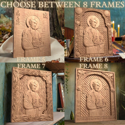 Mark the Evangelist Wooden Carved Handcrafted Christian Religious Icon. Byzantine Home Wall Art Decor Gift. Orthodox Greek Woodcarving Sculpture.