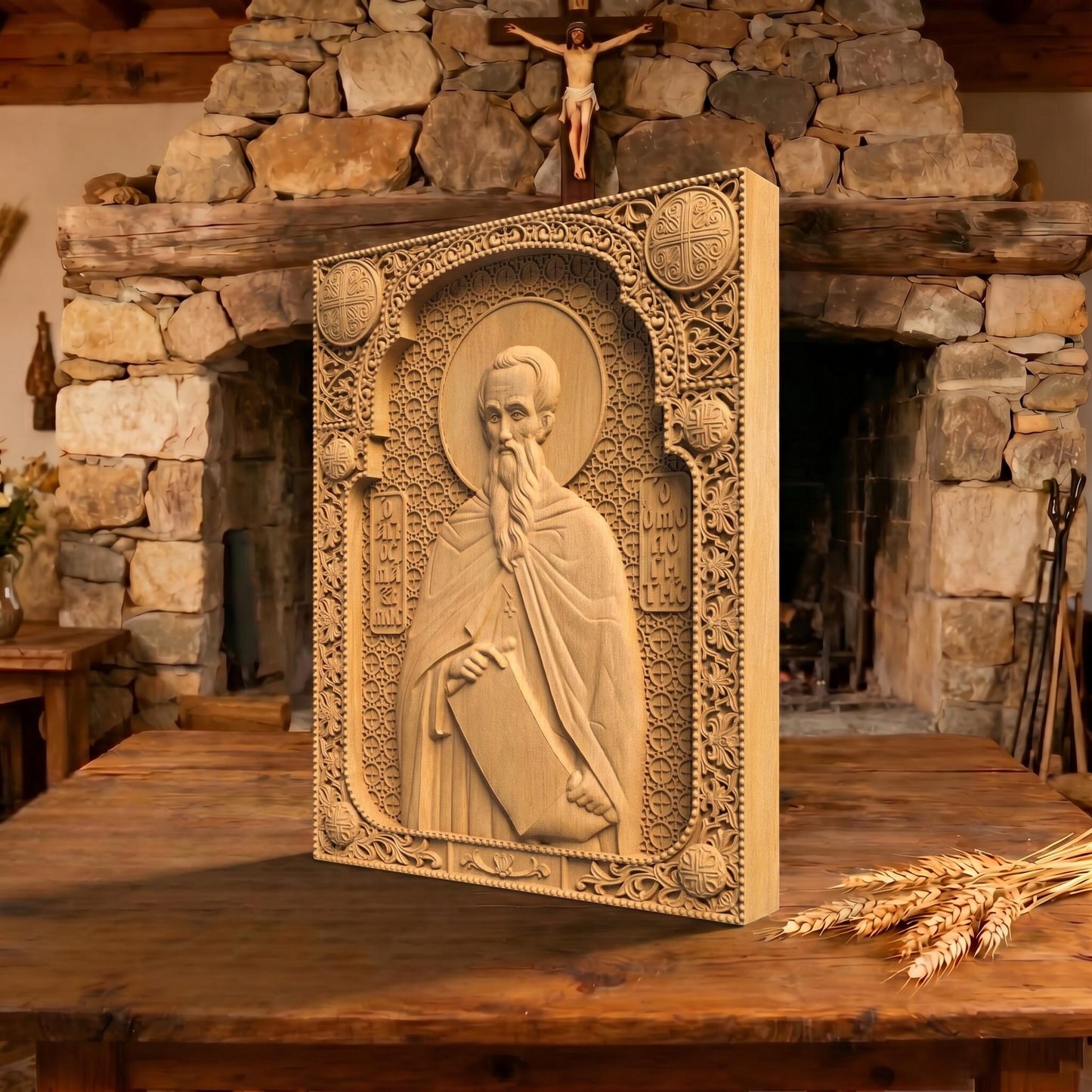 Saint Gregory the Confessor Wooden Carved Handmade Christian Icon | Byzantine Greek Orthodox Home Art Decor