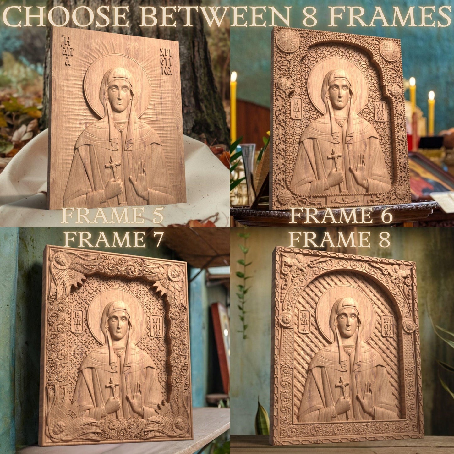 Saint Christina Wooden Carved Handcrafted Christian Religious Icon. Byzantine Home Wall Art Decor Gift. Orthodox Greek Woodcarving Sculpture.