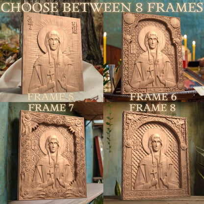 Saint Christina Wooden Carved Handcrafted Christian Religious Icon. Byzantine Home Wall Art Decor Gift. Orthodox Greek Woodcarving Sculpture.