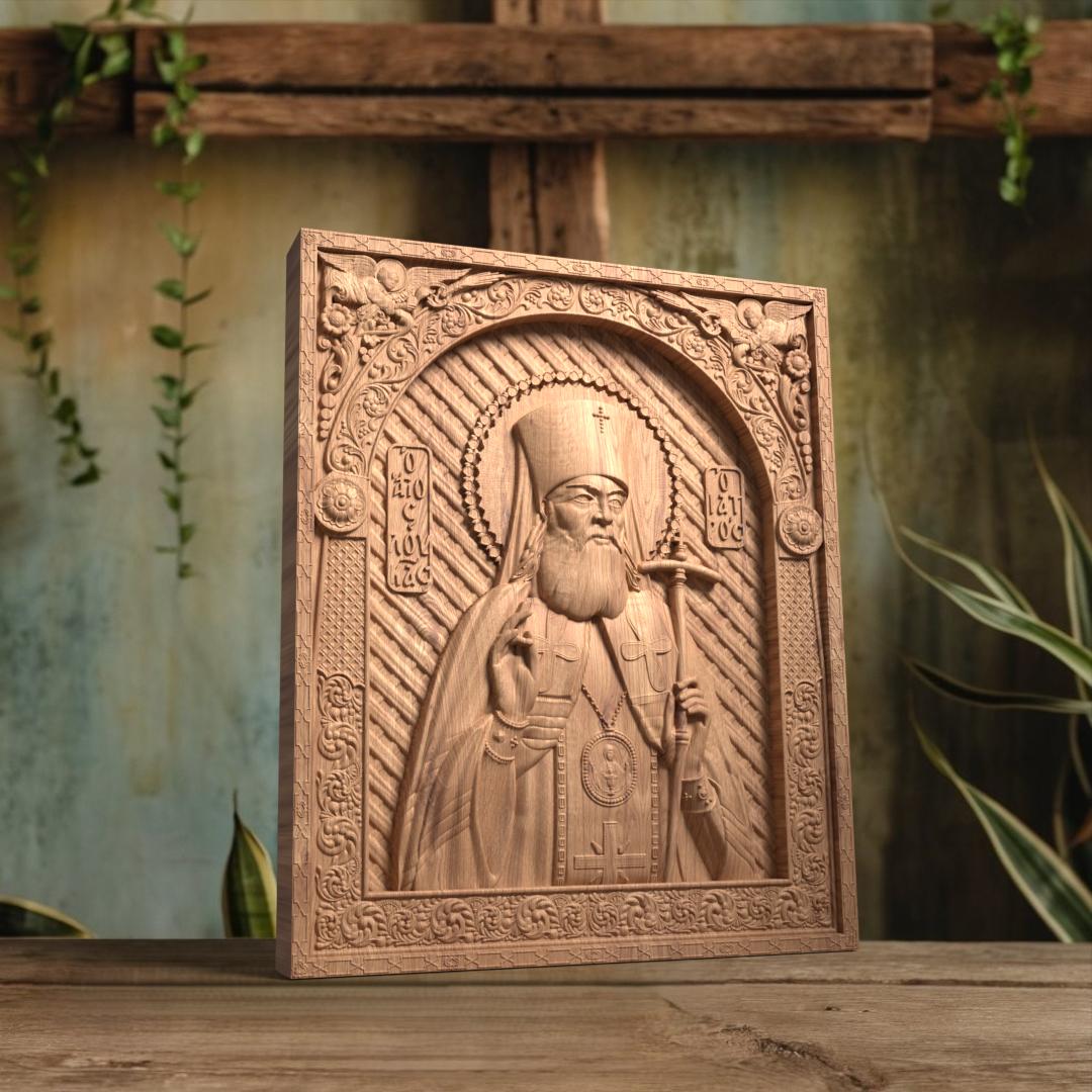 Saint Luke the Doctor Wooden Carved Handcrafted Christian Religious Icon. Byzantine Home Wall Art Decor Gift. Orthodox Greek Woodcarving Sculpture.