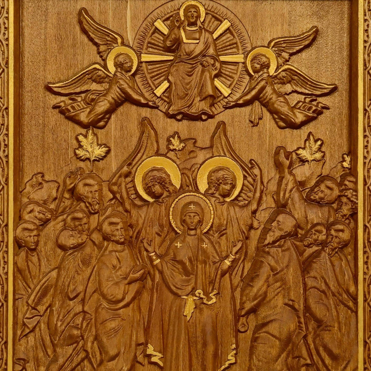 Ascension of Jesus Wooden Carved Handmade Christian Icon. Byzantine Greek Orthodox Home Art Decor.