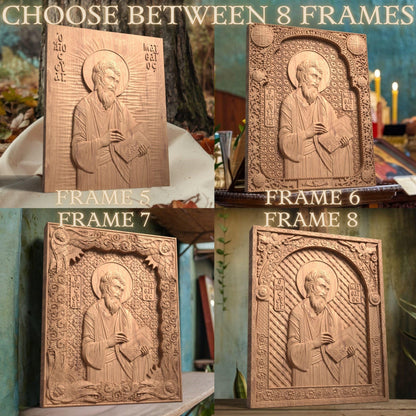 Matthew the Evangelist Wooden Carved Handcrafted Christian Religious Icon. Byzantine Home Wall Art Decor Gift. Orthodox Greek Woodcarving Sculpture.
