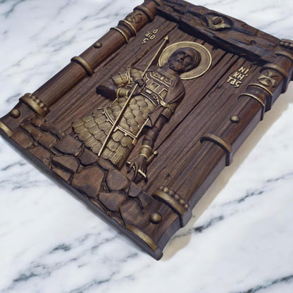 Saint Nikitas Wooden Carved Handmade Christian Icon. Byzantine Greek Orthodox Home Art Decor.