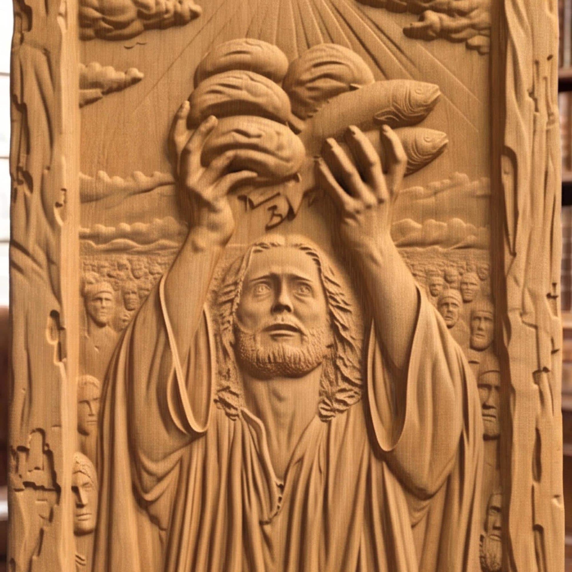 Jesus Christ Feeds the 5000 Wooden Carved Handmade Christian Icon  Byzantine Greek Orthodox Home Decor Cretan Holy Carvings